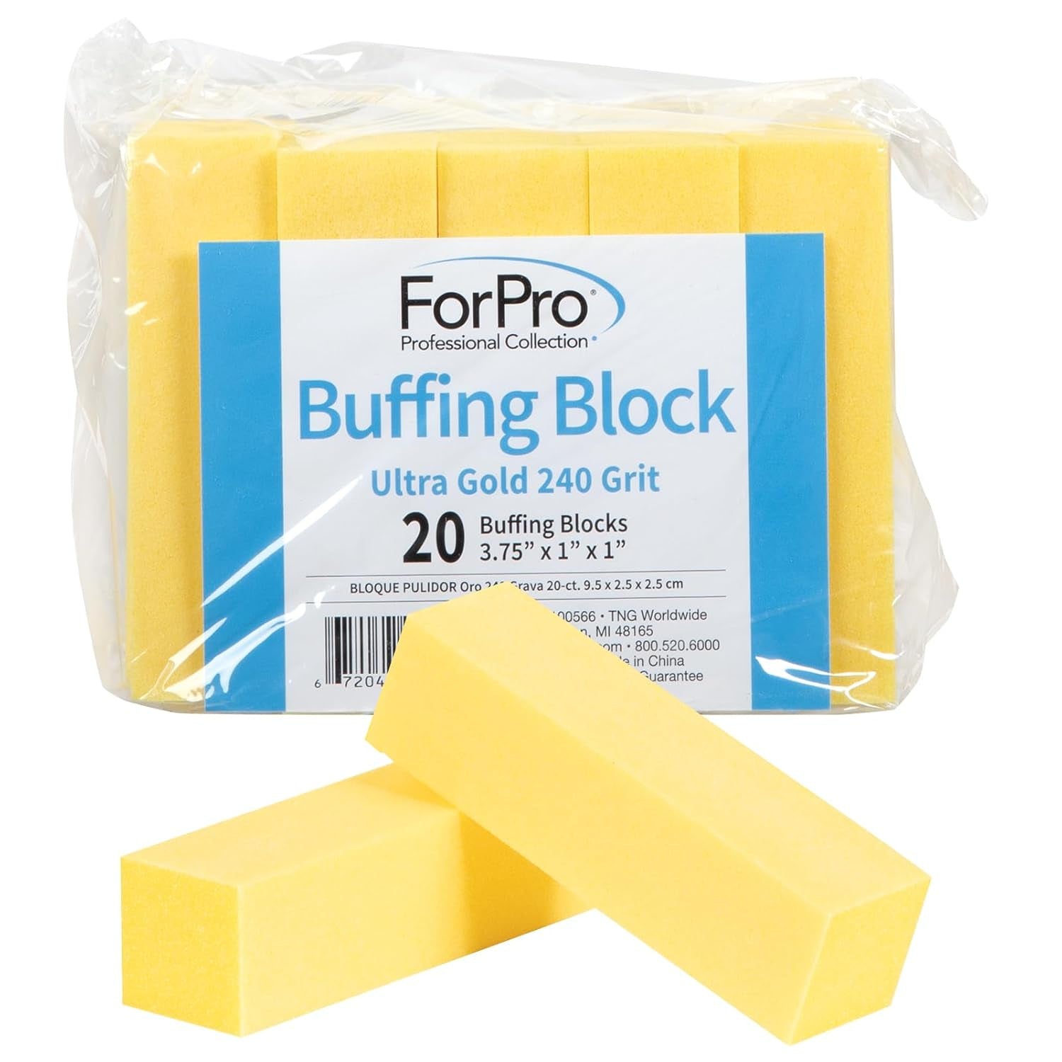 Ultra Gold Buffing Block, 240 Grit, Four-Sided Manicure & Pedicure Nail Buffer, 3.75" L X 1" W X 1" H, 20-Count