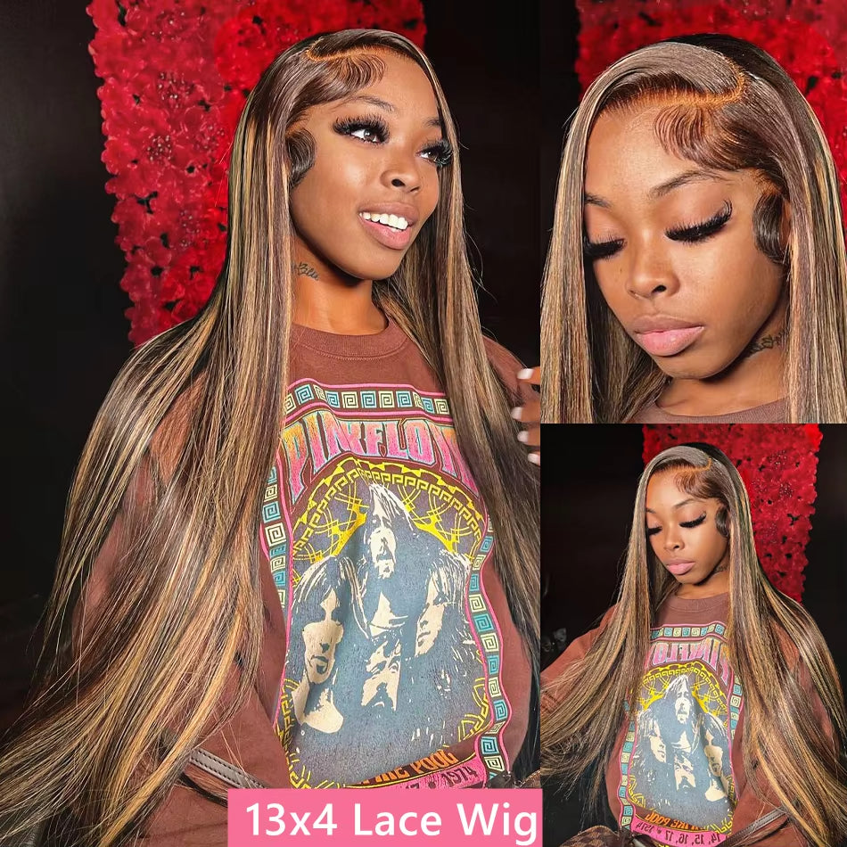 Straight Highlight Wig Human Hair Hd Lace Wig 13X6 Human Hair Ombre Honey Blonde Colored Straight Lace Front Wigs Human Hair